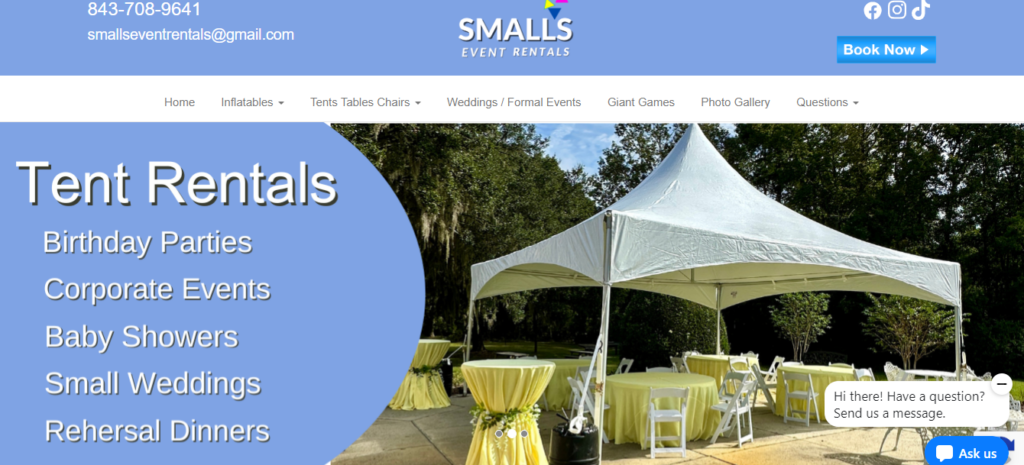 Smalls Event rental homepage.